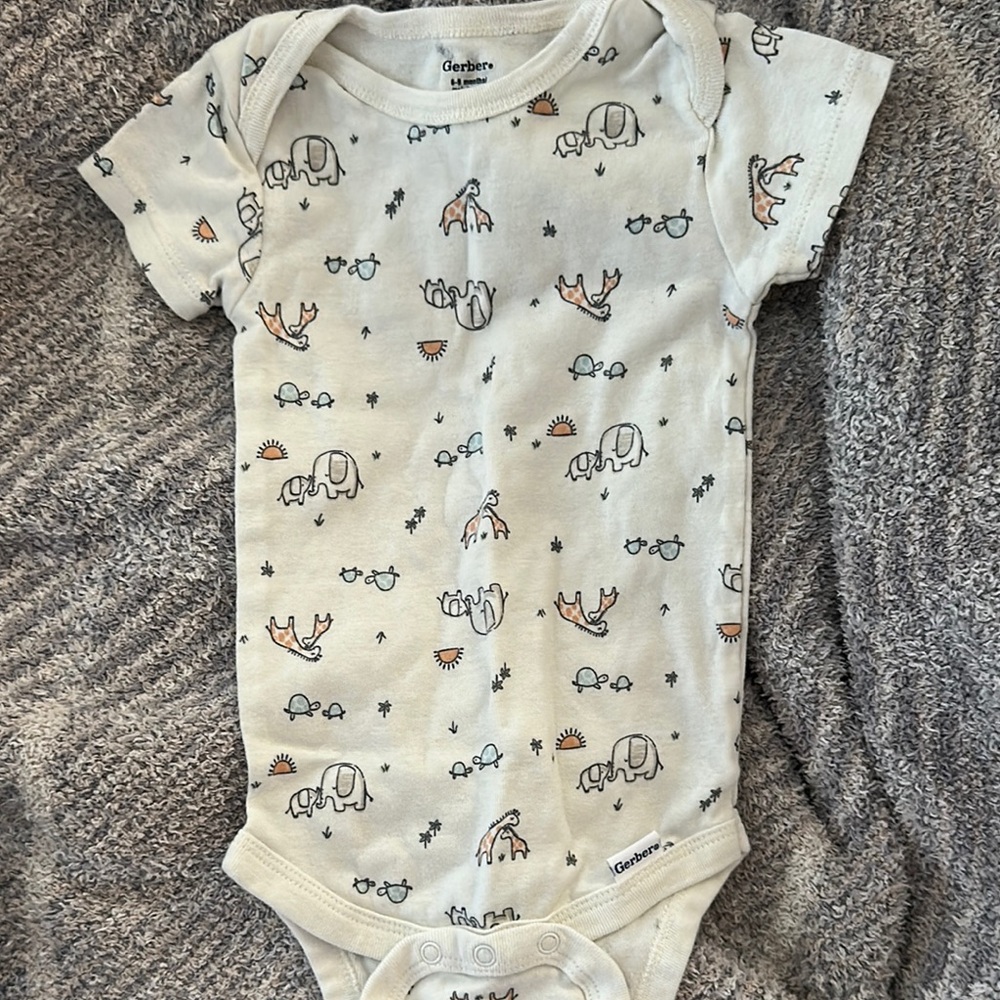 Gerber White Bodysuit with Whimsical Elephant Print
